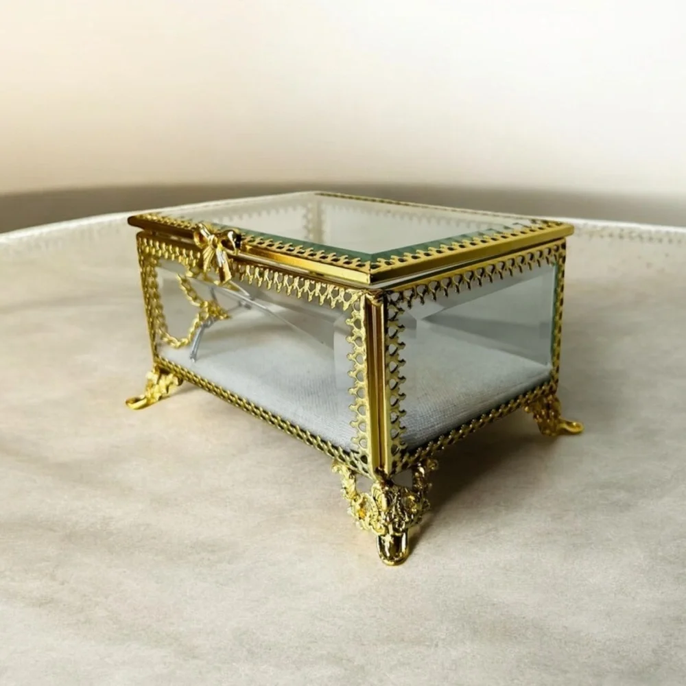 Elegant Gold Glass Jewelry Box